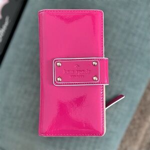 Kate Spade Bifold Wallet Pink Patent Leather Gold Tone Hardware & Snap Closure